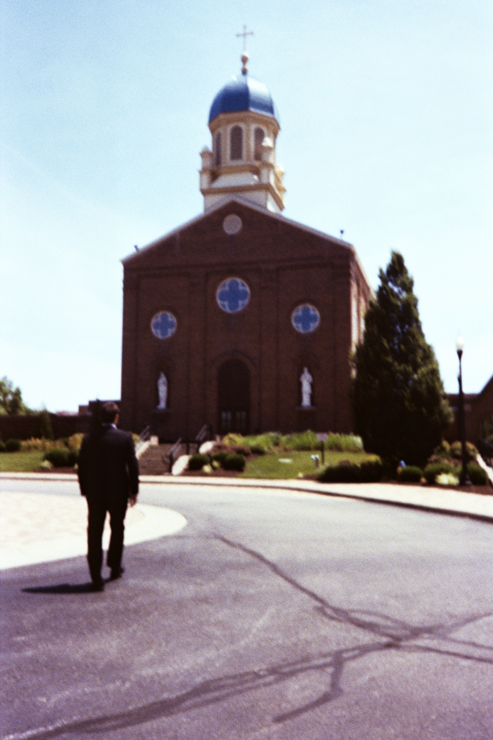 Man walks toward church