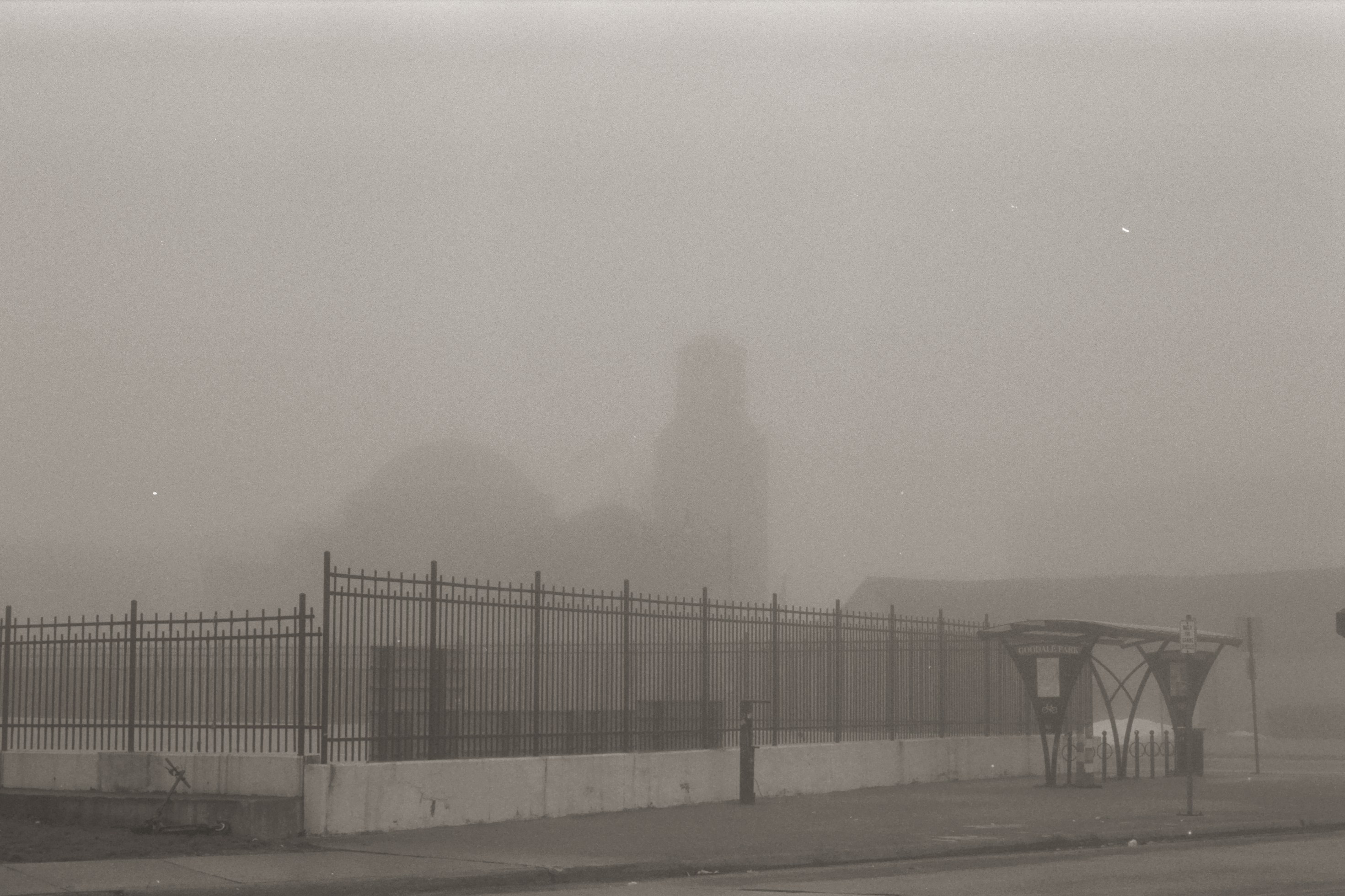 Foggy scene of empty urban space