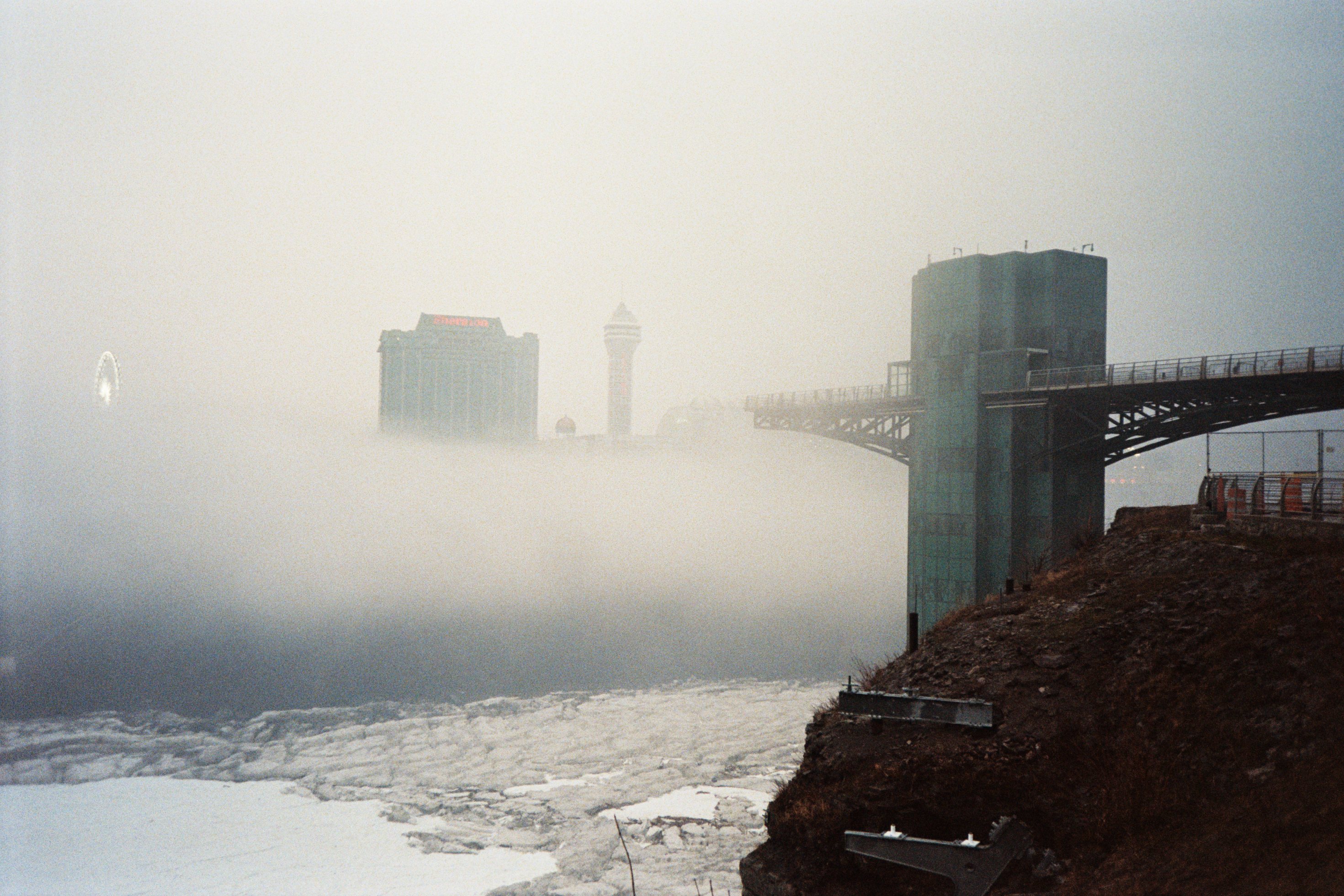 Towers in fog